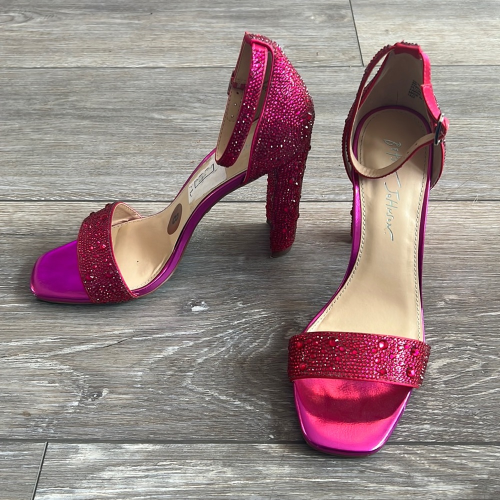 Betsey Johnson pink Rhinestone Ankle strap heels size 8